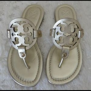 Tory Burch Miller Metallic Leather Spark Gold Sandals Size 4.5 New - Bag, No box